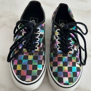 Vans rainbow metallic checkered low skate shoe